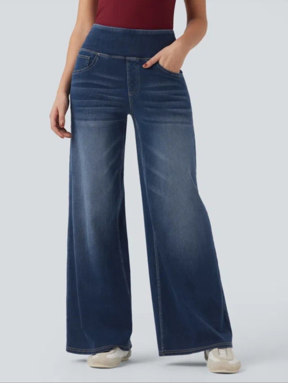 HALARA Dark Blue Wide Leg Flex Denim
